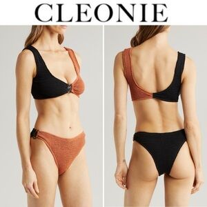 CLEONIE Miami Kini Top & Boomerang Bikini Bottoms Espresso Noir Set in M/L 200$